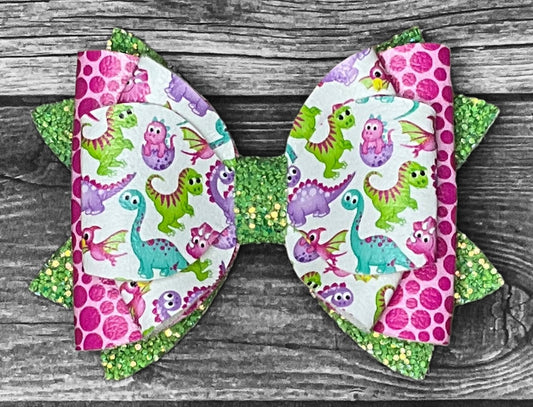 4" Bright Dinosaurs Hair Bow