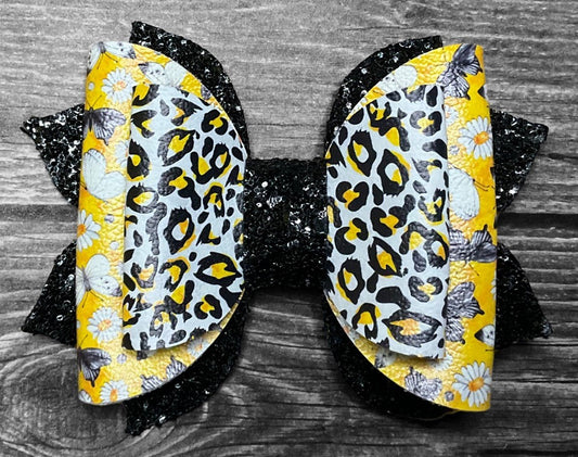 4" Cheetah and Butterflies Hair Bow