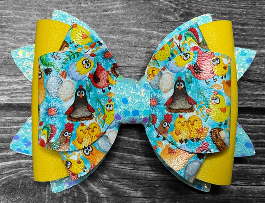 4" Funky Chickens Hair Bow