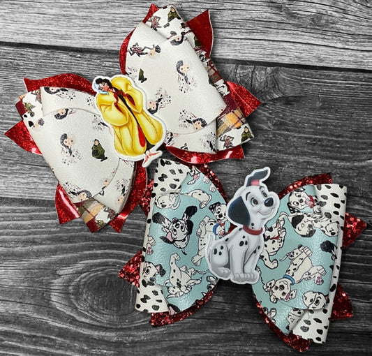 4" Dalmation & Cruella DeVille Hair Bow